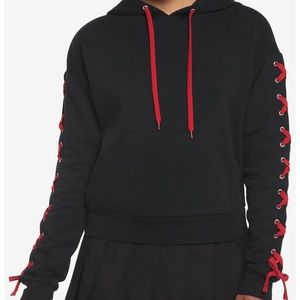 Hot Topic red & black lace up hoodie